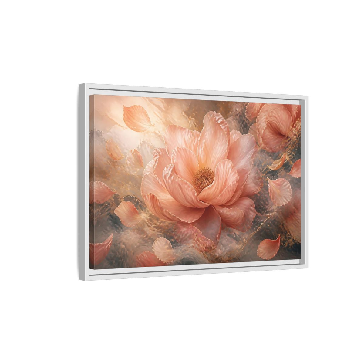 Side Mockup 1. Blush Peony Bloom shown as framed canvas print