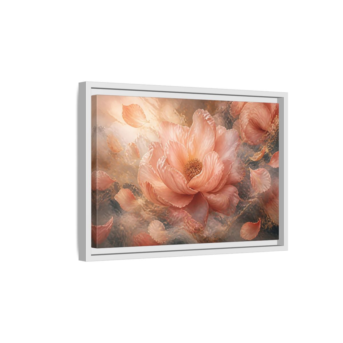 Side Mockup 4. Blush Peony Bloom shown as framed canvas print