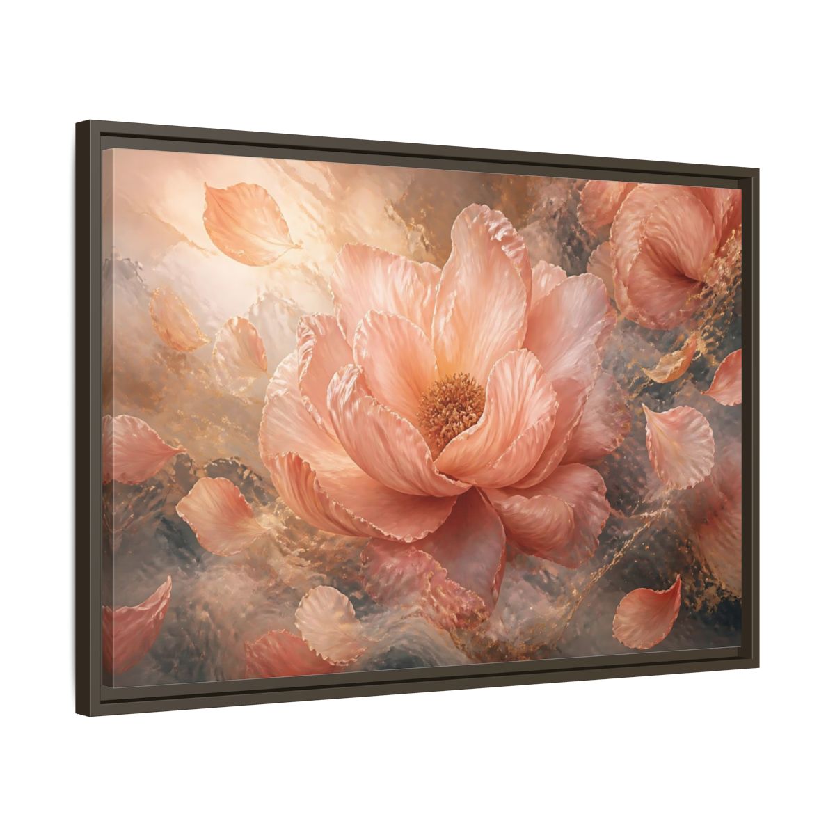 Side Mockup 11. Blush Peony Bloom shown as framed canvas print