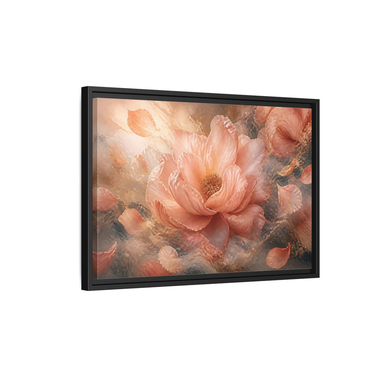 Side Mockup 3. Blush Peony Bloom shown as framed canvas print
