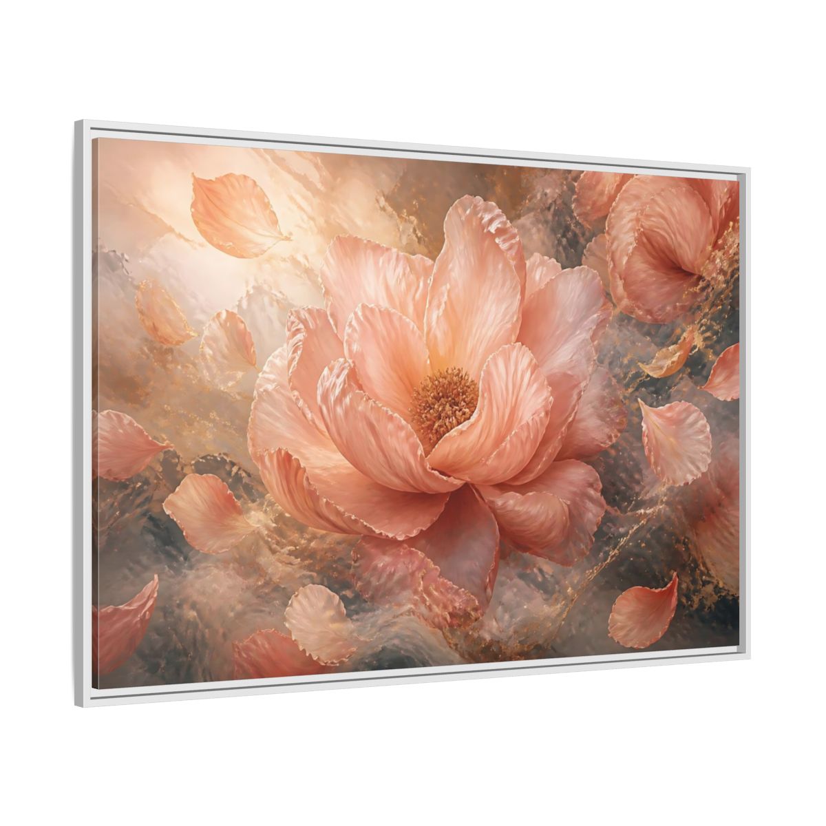Side Mockup 7. Blush Peony Bloom shown as framed canvas print