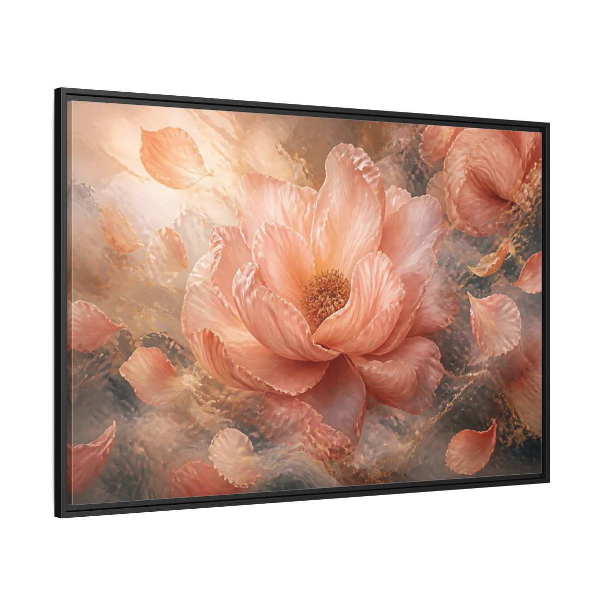 Side Mockup 12. Blush Peony Bloom shown as framed canvas print