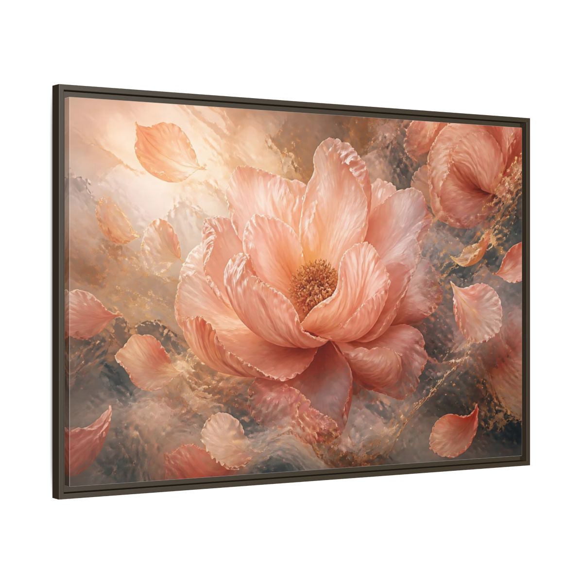 Side Mockup 8. Blush Peony Bloom shown as framed canvas print