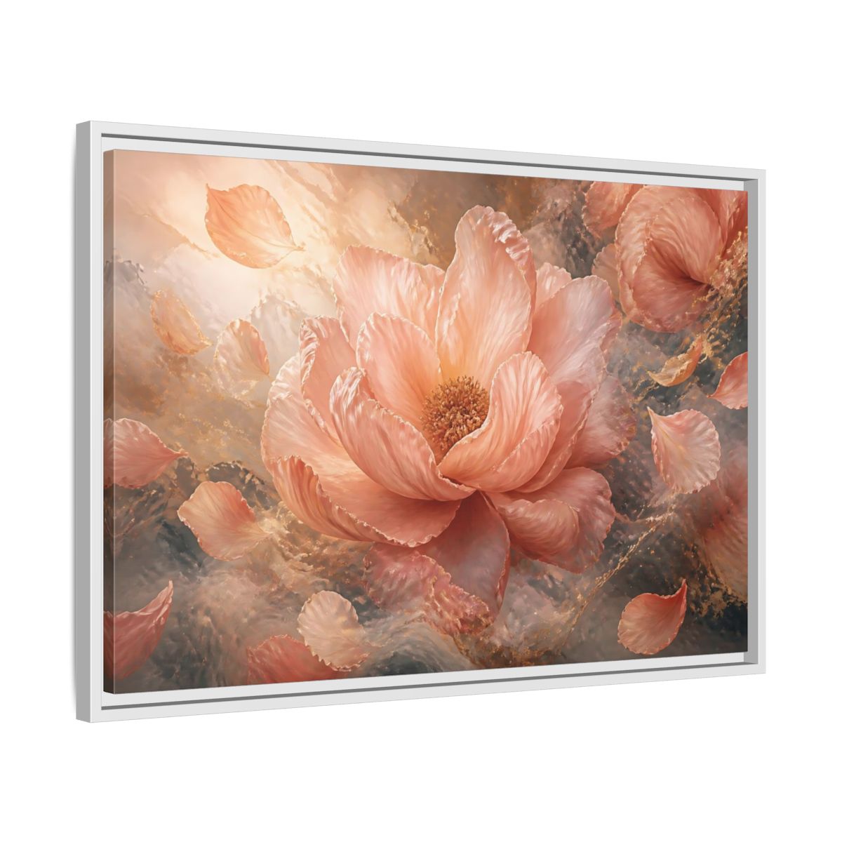Side Mockup 10. Blush Peony Bloom shown as framed canvas print