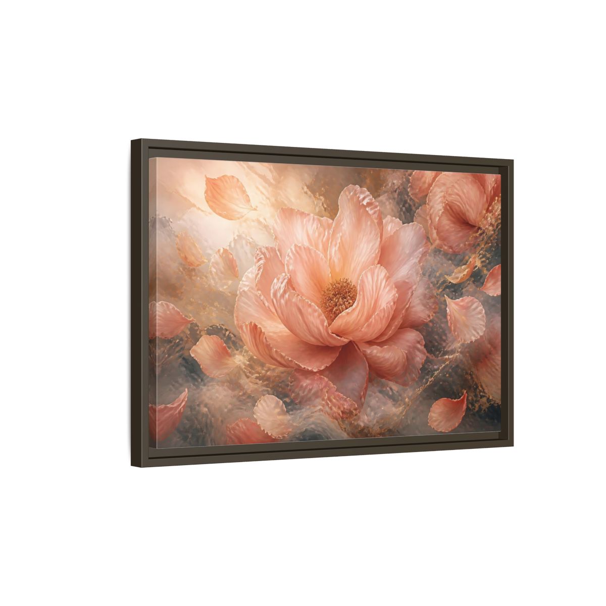 Side Mockup 2. Blush Peony Bloom shown as framed canvas print