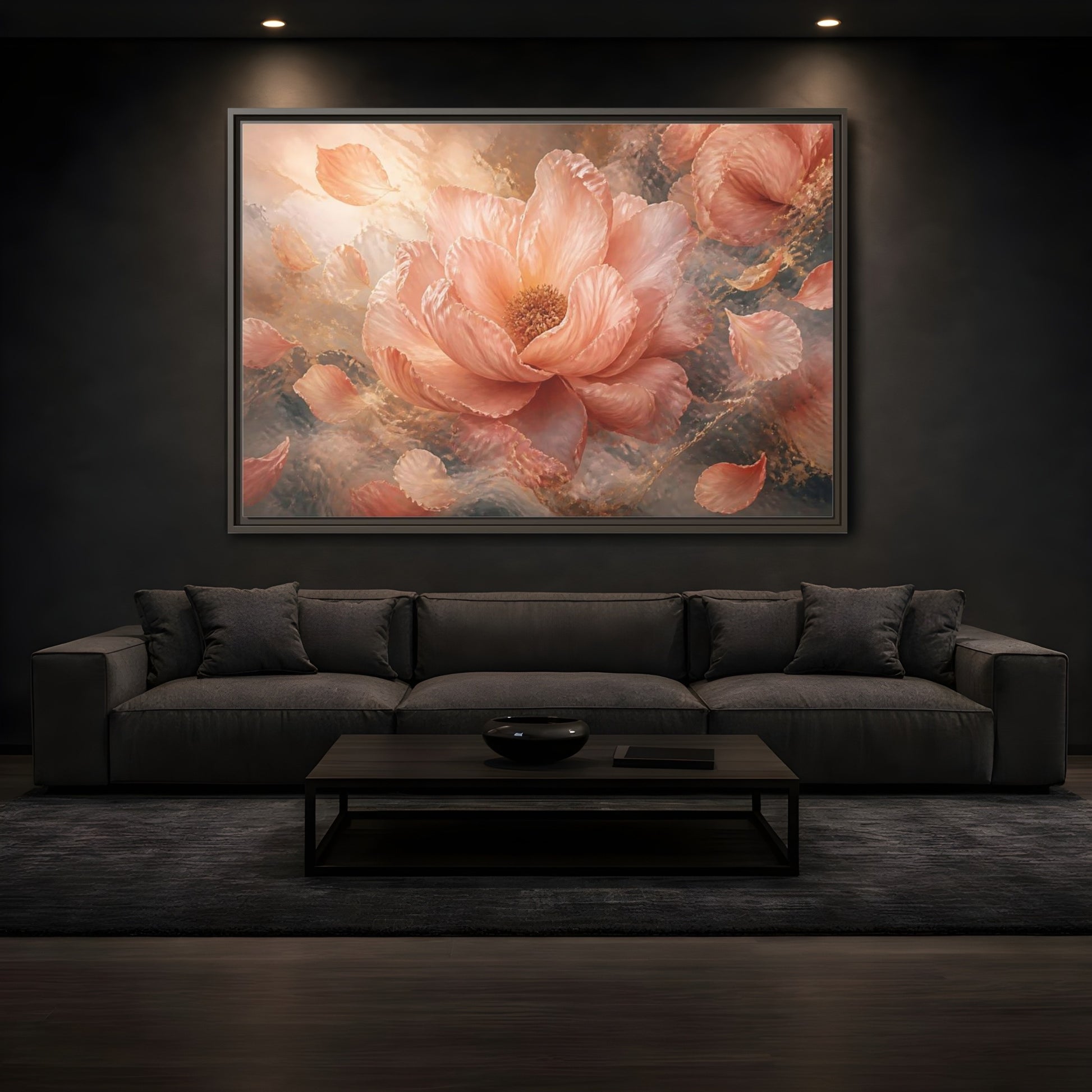 Mockup 3. Blush Peony Bloom shown as framed canvas print