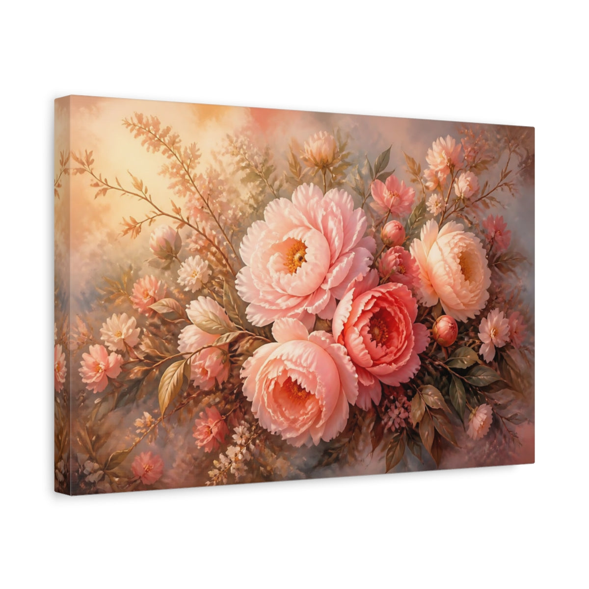 Side Mockup 4. Blush Peony Bouquet shown as canvas print