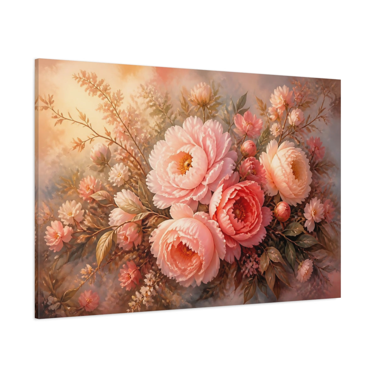 Side Mockup 1. Blush Peony Bouquet shown as canvas print