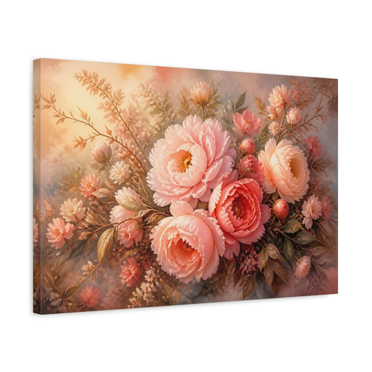 Side Mockup 3. Blush Peony Bouquet shown as canvas print
