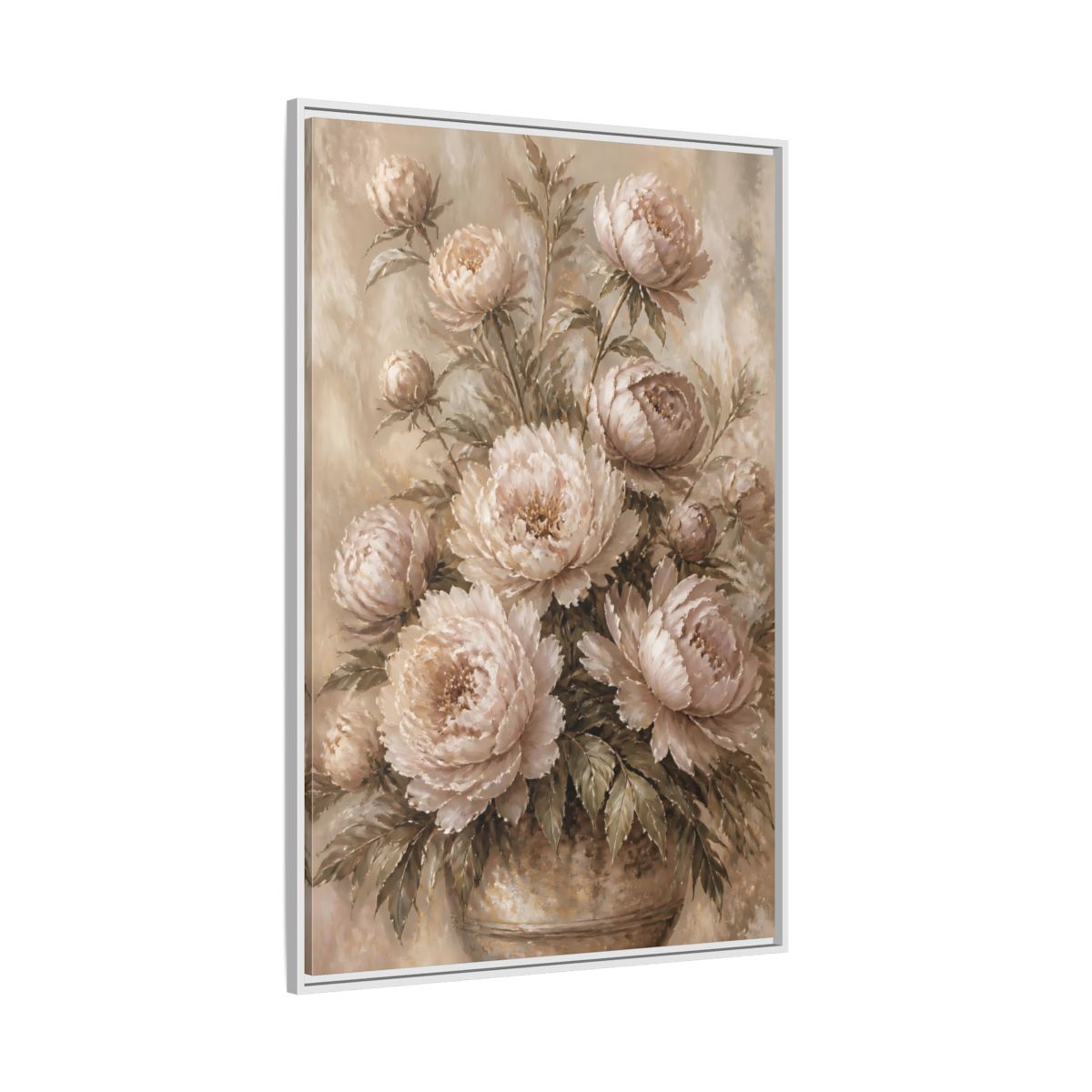 Side Mockup 7. Blush Peony Bouquet shown as framed canvas print