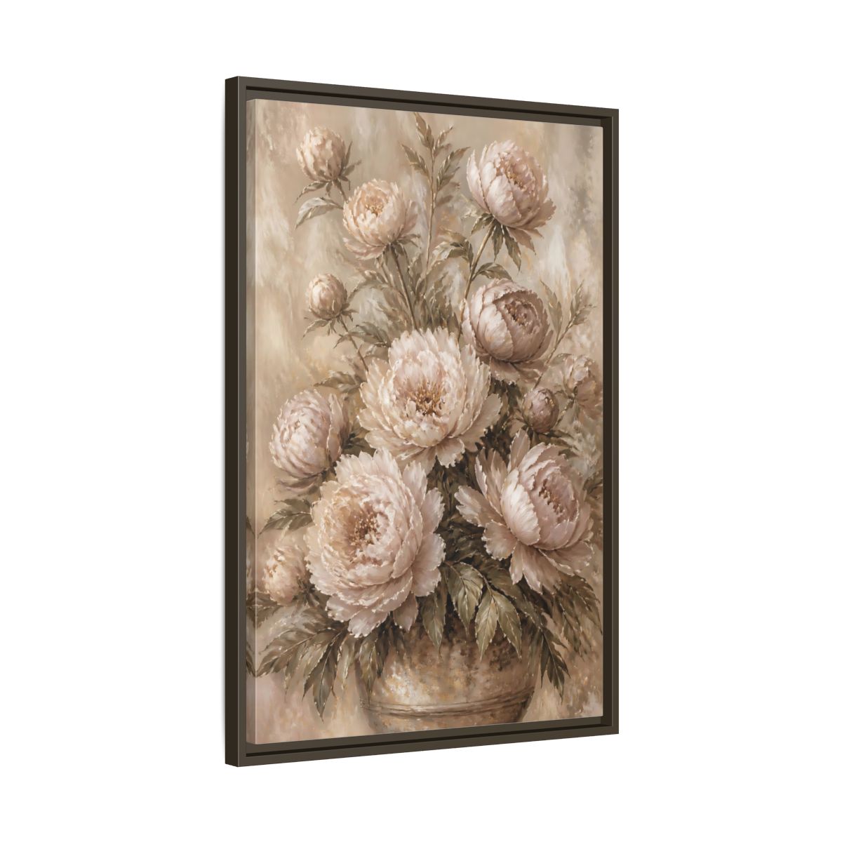 Side Mockup 11. Blush Peony Bouquet shown as framed canvas print