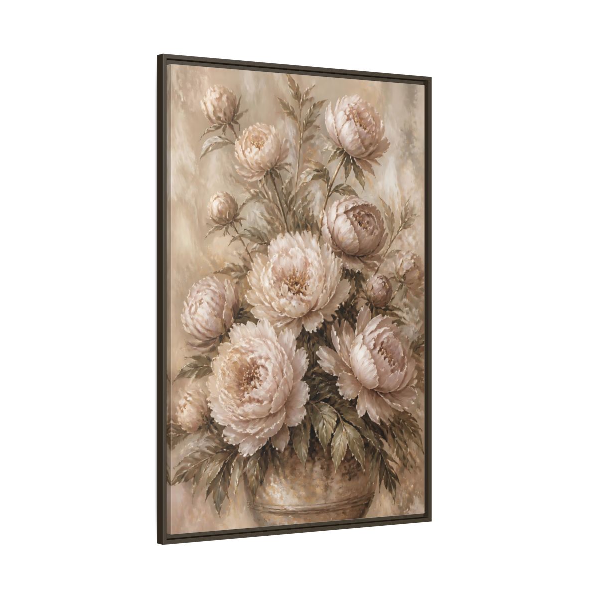 Side Mockup 8. Blush Peony Bouquet shown as framed canvas print