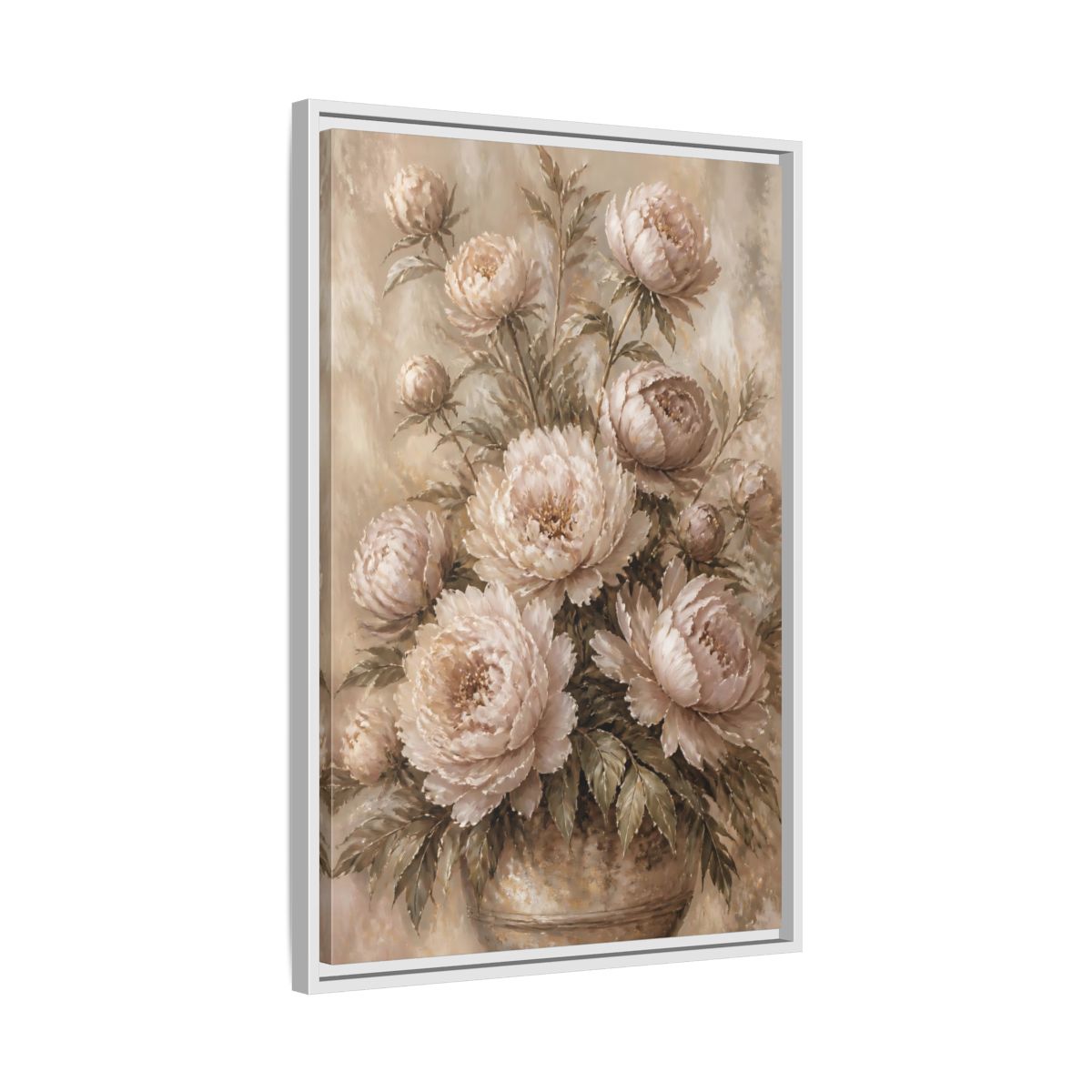 Side Mockup 10. Blush Peony Bouquet shown as framed canvas print