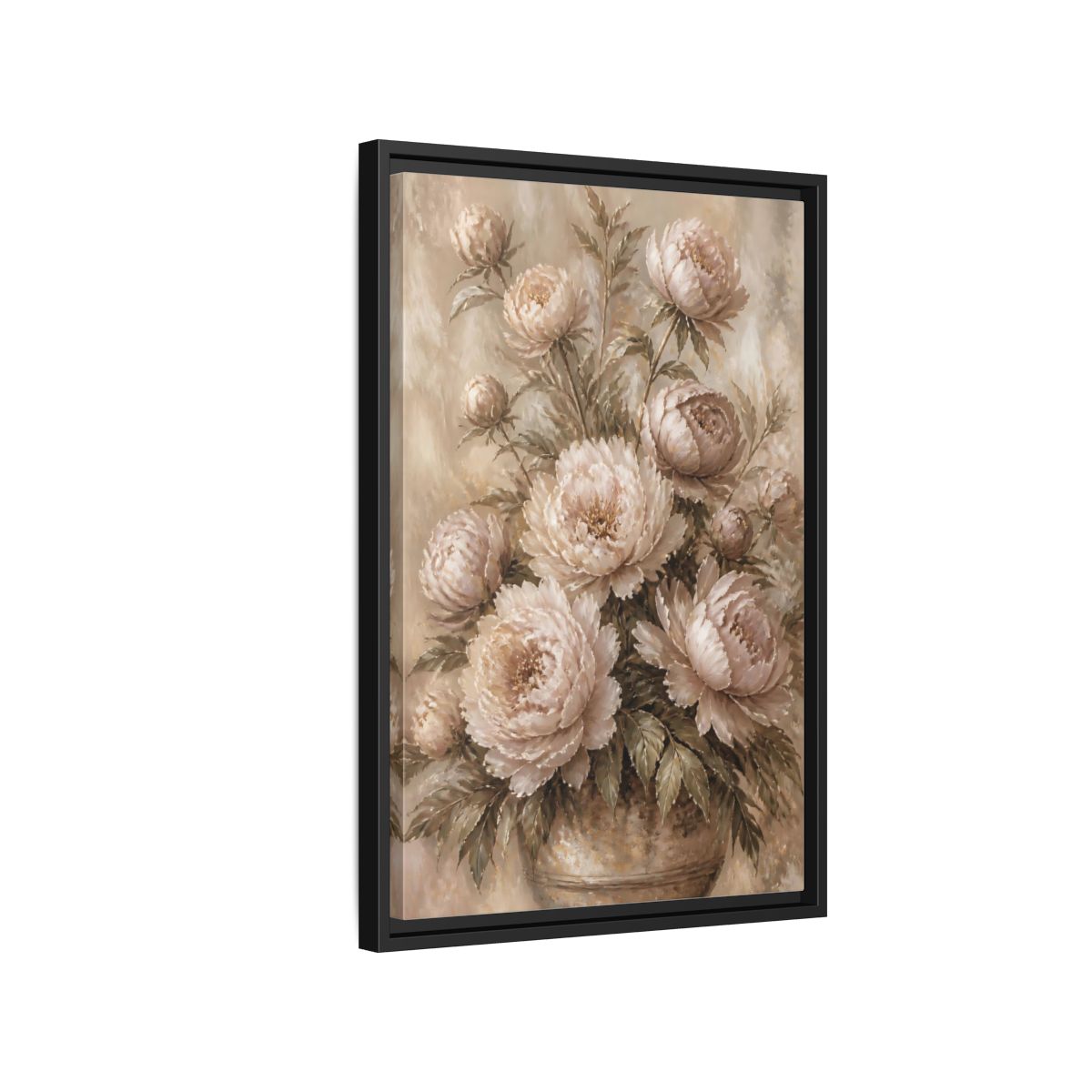 Side Mockup 3. Blush Peony Bouquet shown as framed canvas print