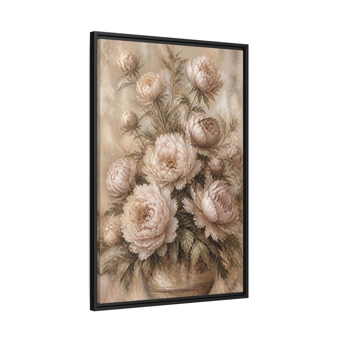 Side Mockup 13. Blush Peony Bouquet shown as framed canvas print