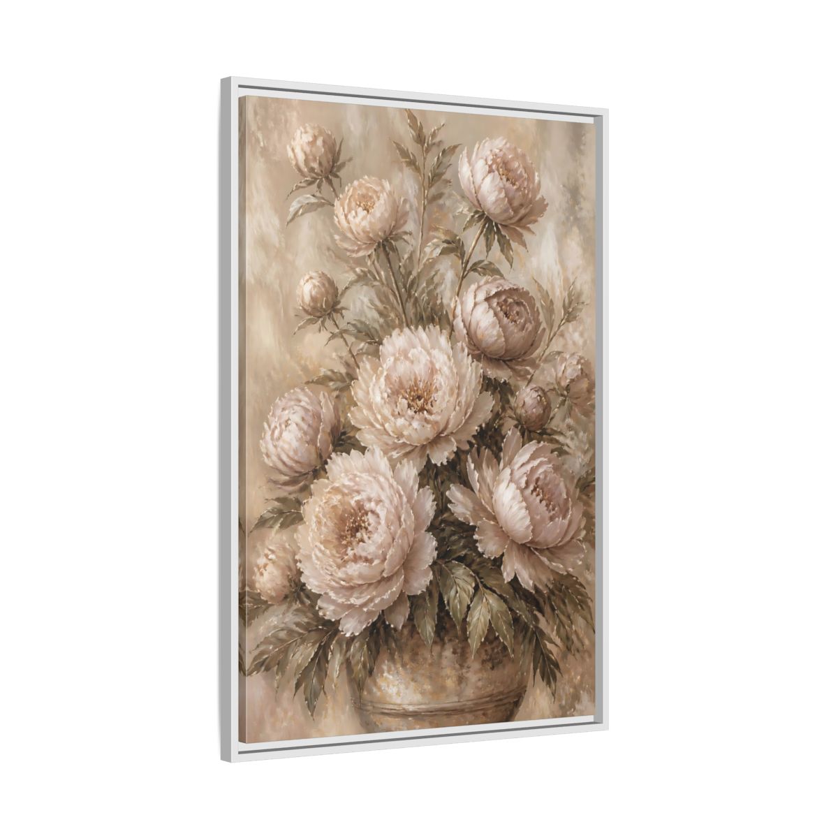 Side Mockup 9. Blush Peony Bouquet shown as framed canvas print