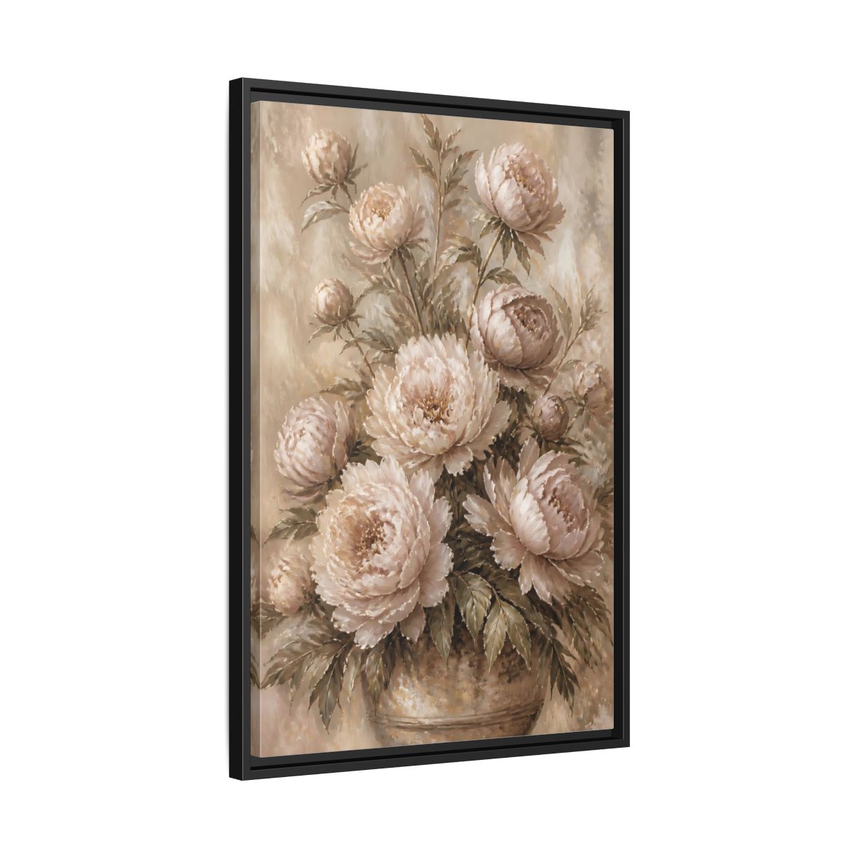 Side Mockup 14. Blush Peony Bouquet shown as framed canvas print