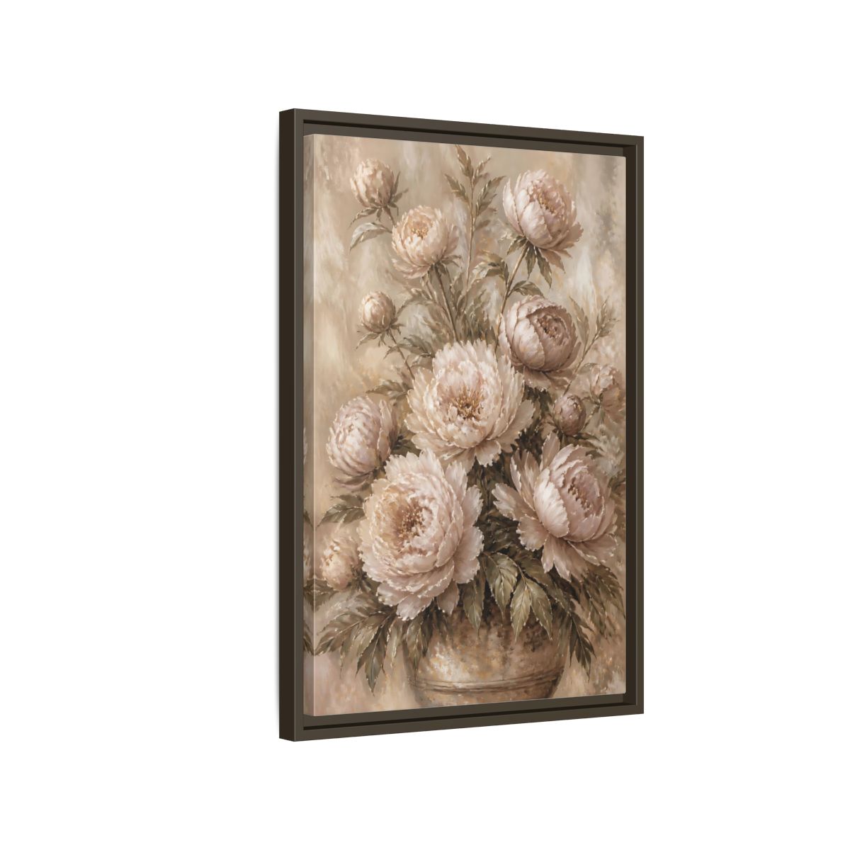 Side Mockup 2. Blush Peony Bouquet shown as framed canvas print