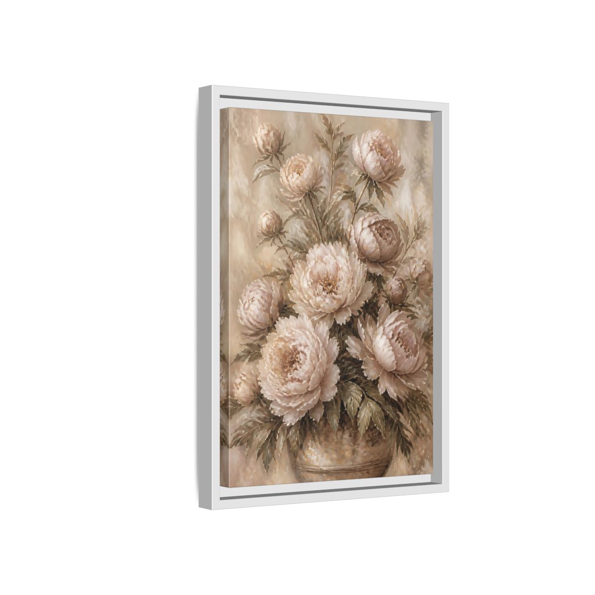 Side Mockup 4. Blush Peony Bouquet shown as framed canvas print