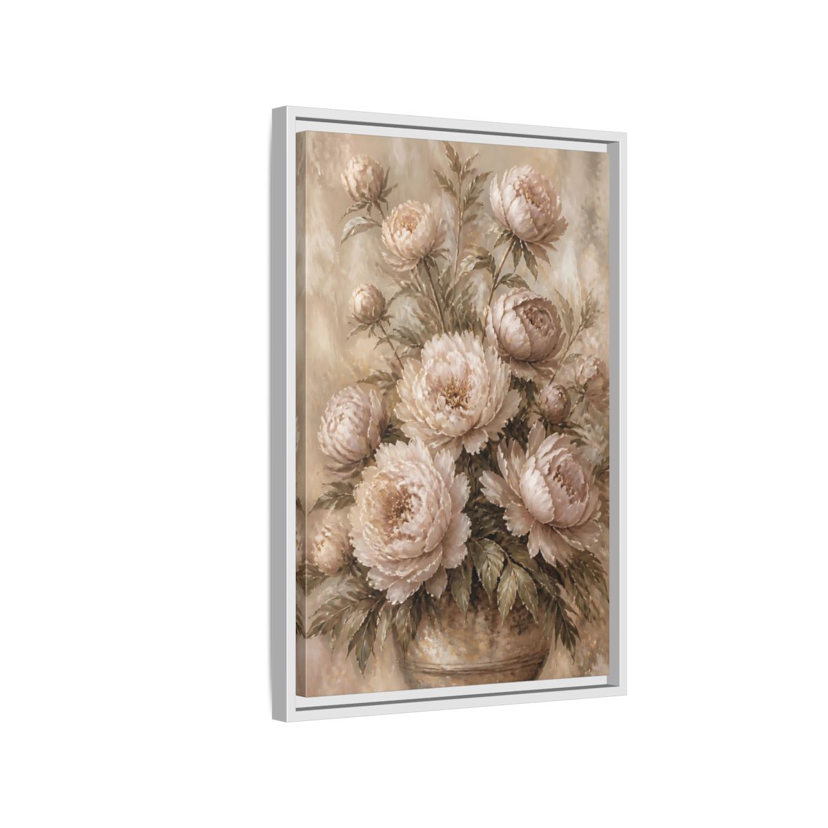 Side Mockup 1. Blush Peony Bouquet shown as framed canvas print