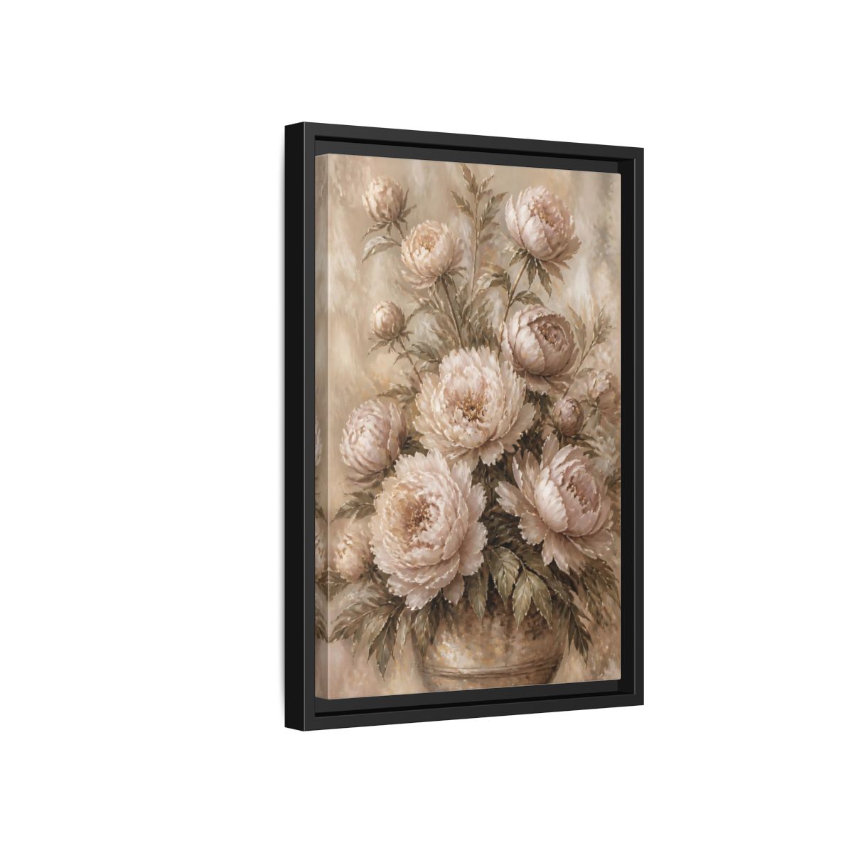 Side Mockup 6. Blush Peony Bouquet shown as framed canvas print