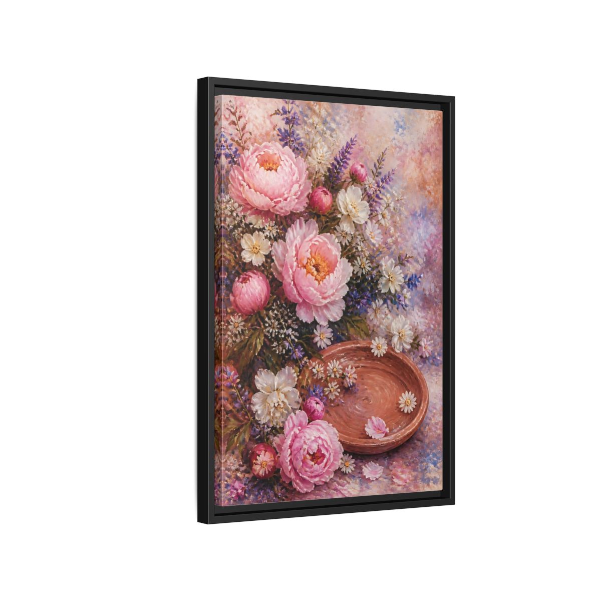 Side Mockup 3. Blush Peony Bouquet shown as framed canvas print
