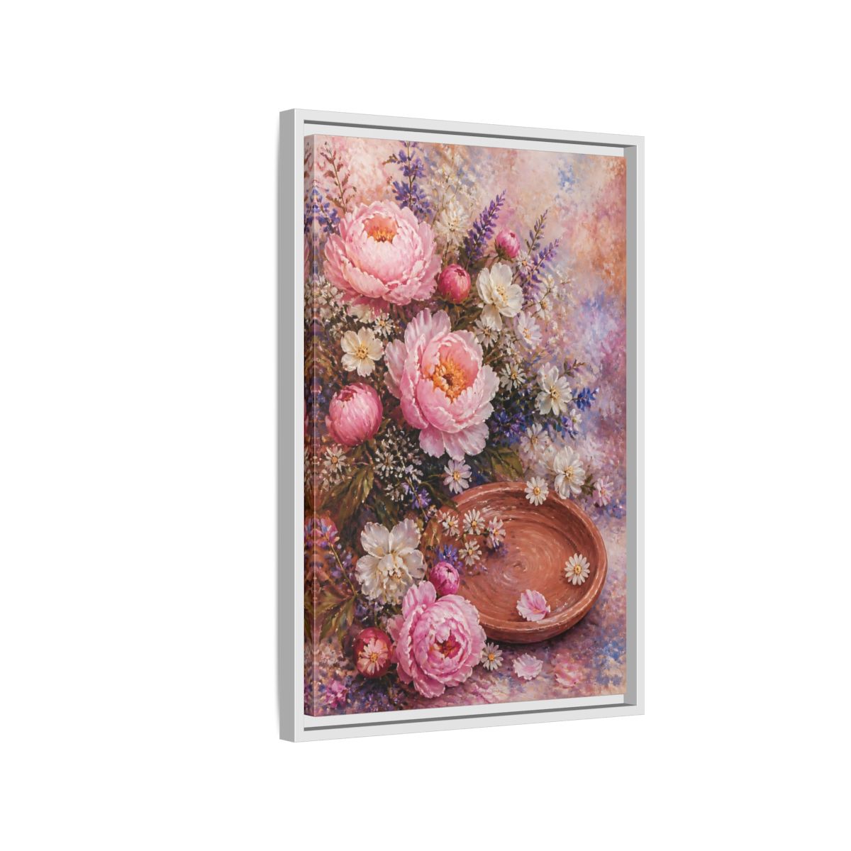 Side Mockup 1. Blush Peony Bouquet shown as framed canvas print