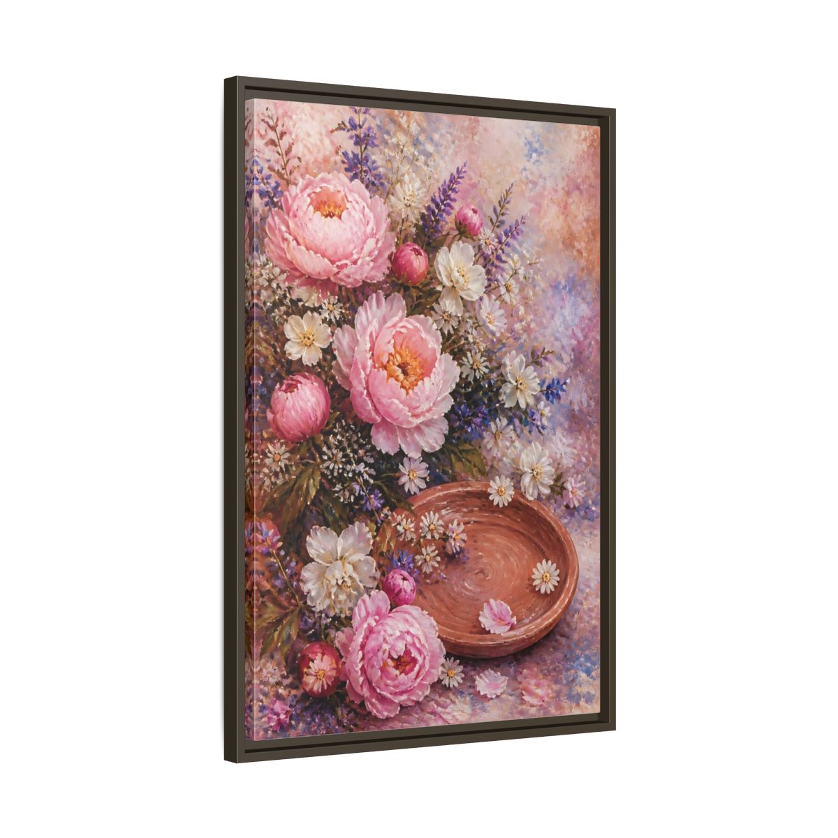 Side Mockup 11. Blush Peony Bouquet shown as framed canvas print