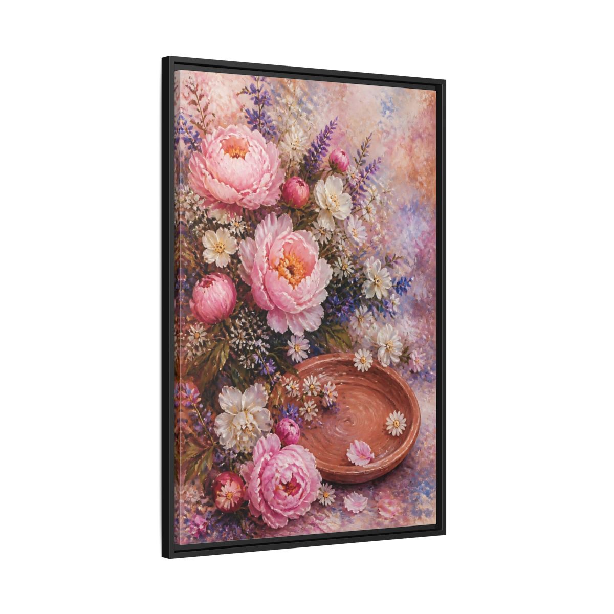 Side Mockup 13. Blush Peony Bouquet shown as framed canvas print