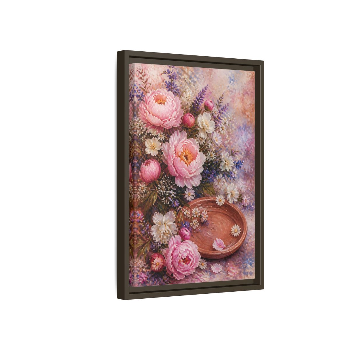 Side Mockup 5. Blush Peony Bouquet shown as framed canvas print