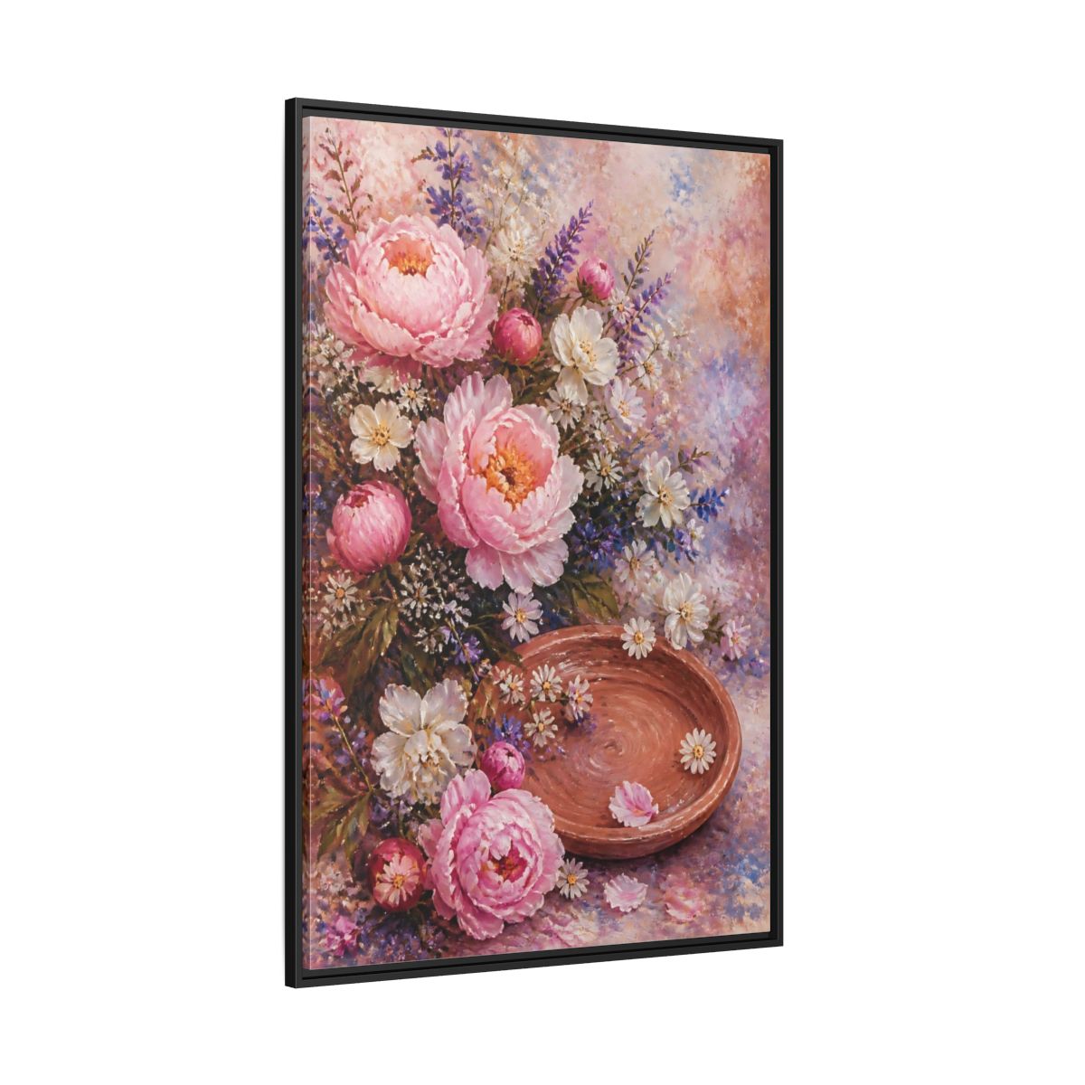 Side Mockup 12. Blush Peony Bouquet shown as framed canvas print