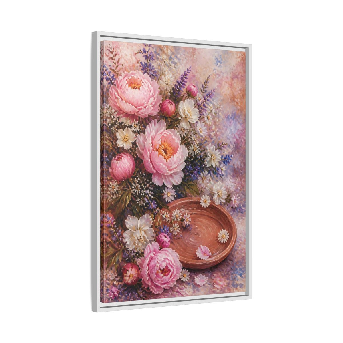 Side Mockup 10. Blush Peony Bouquet shown as framed canvas print