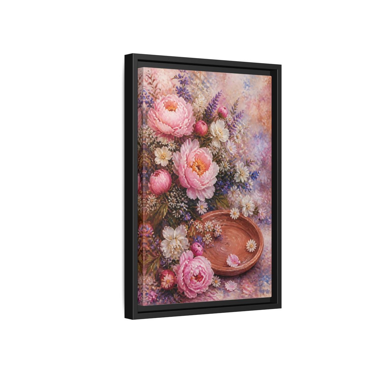 Side Mockup 6. Blush Peony Bouquet shown as framed canvas print