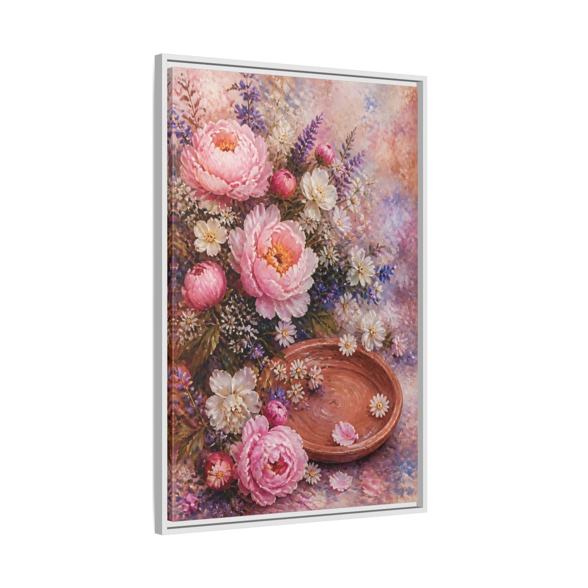 Side Mockup 9. Blush Peony Bouquet shown as framed canvas print
