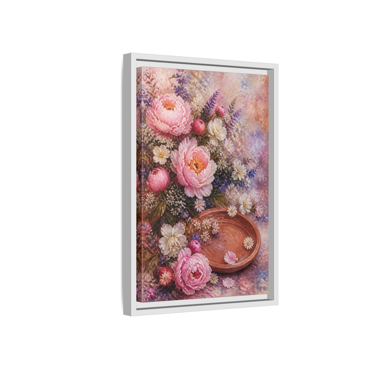 Side Mockup 4. Blush Peony Bouquet shown as framed canvas print
