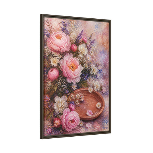 Main Mockup. Blush Peony Bouquet shown as framed canvas print
