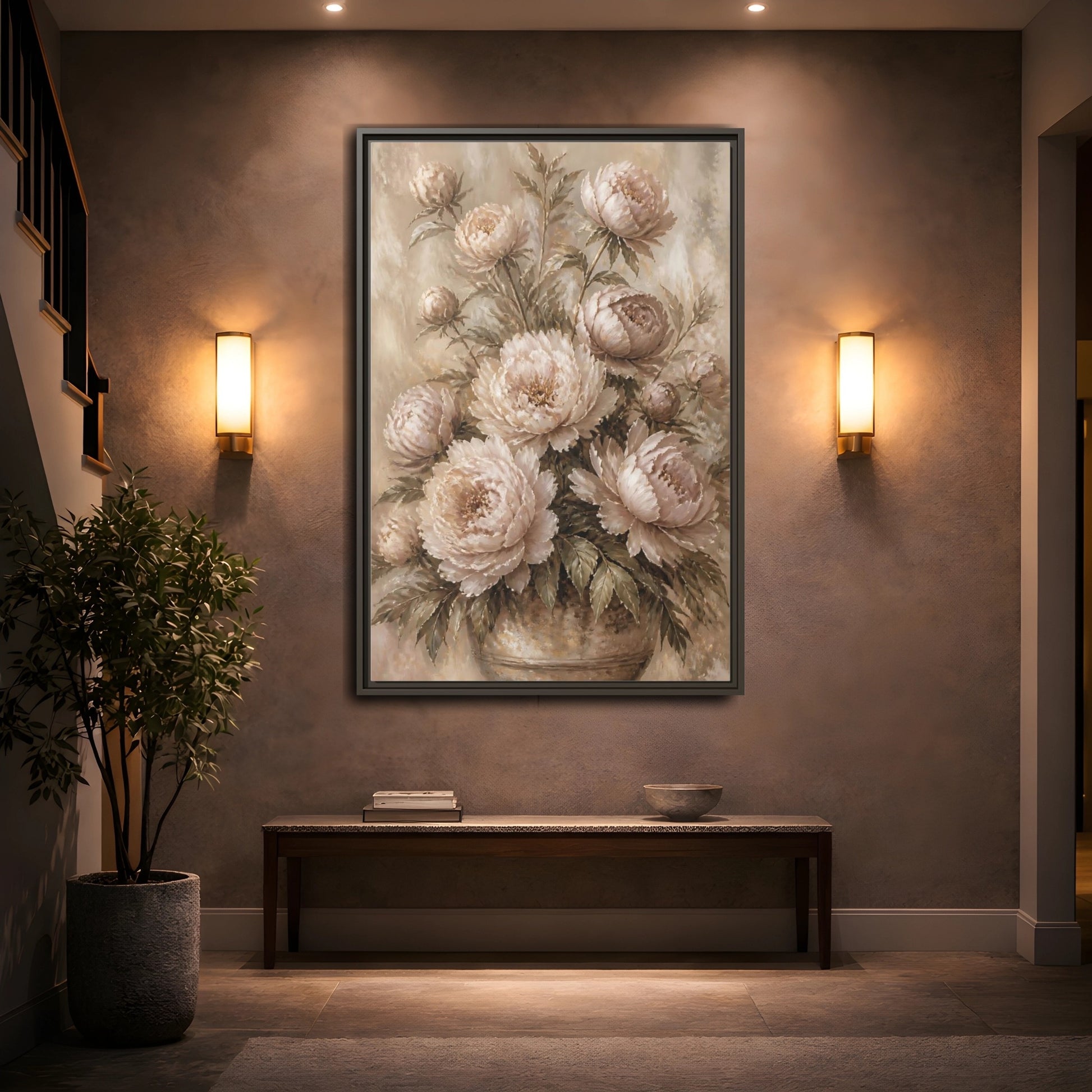 Mockup 2. Blush Peony Bouquet shown as framed canvas print