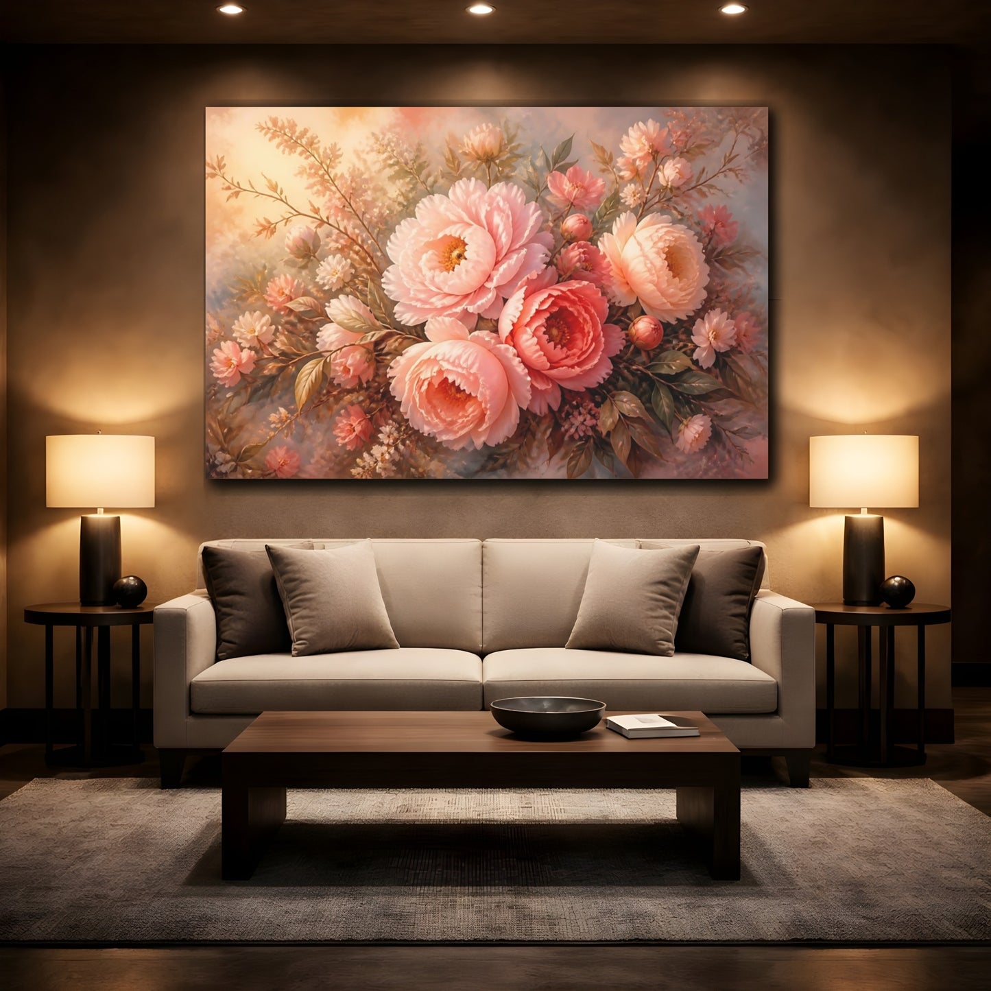 Mockup 2. Blush Peony Bouquet shown as canvas print