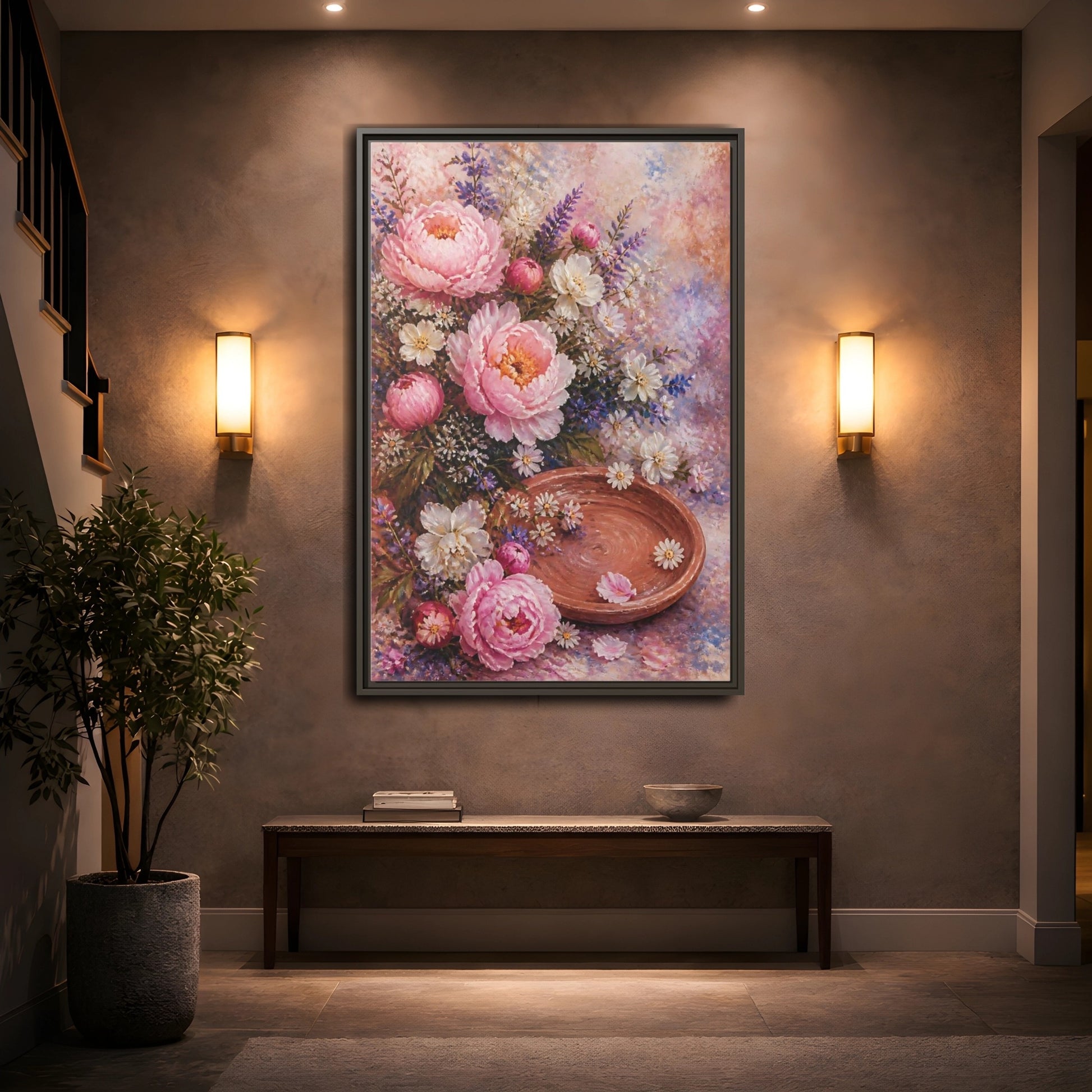 Mockup 2. Blush Peony Bouquet shown as framed canvas print