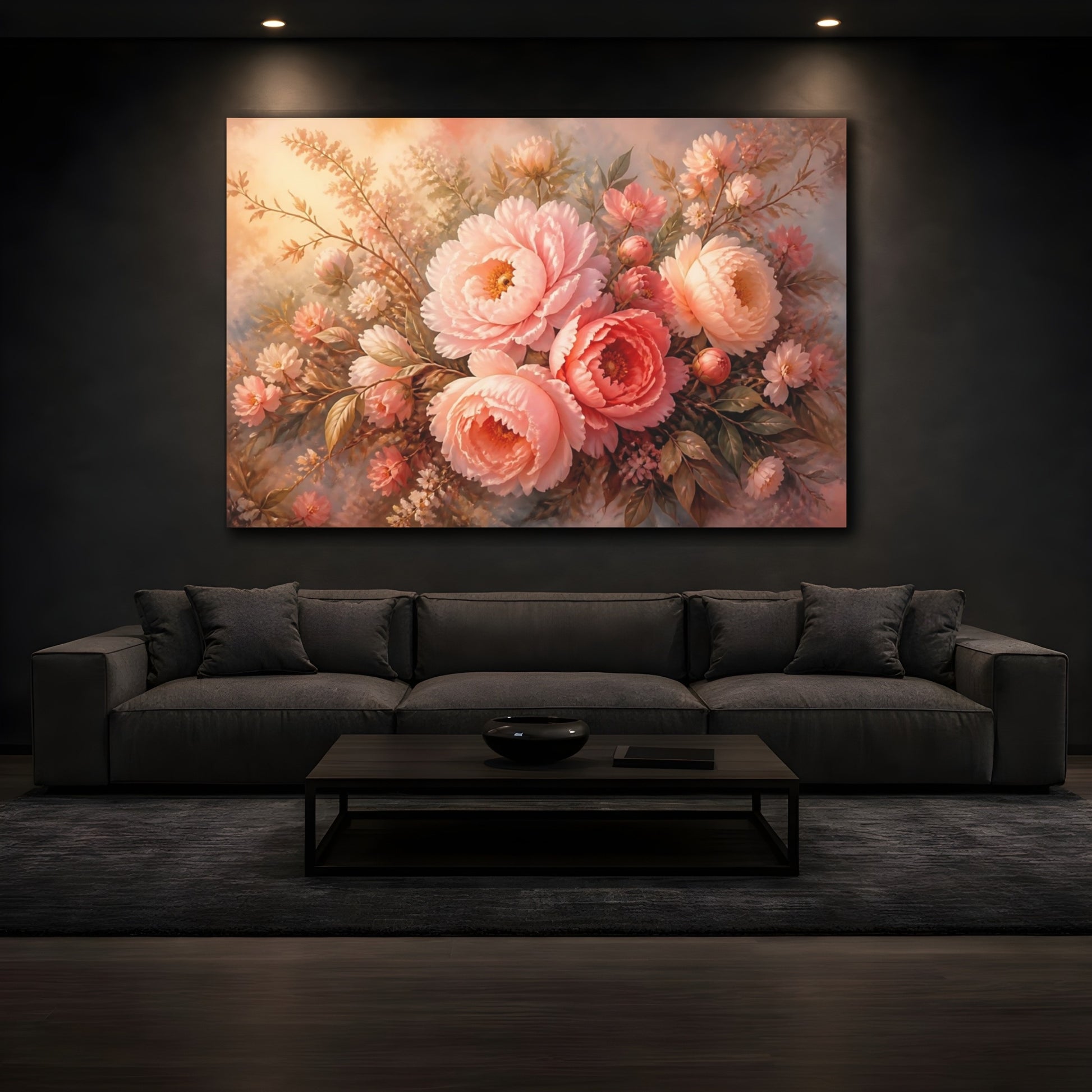 Mockup 3. Blush Peony Bouquet shown as canvas print