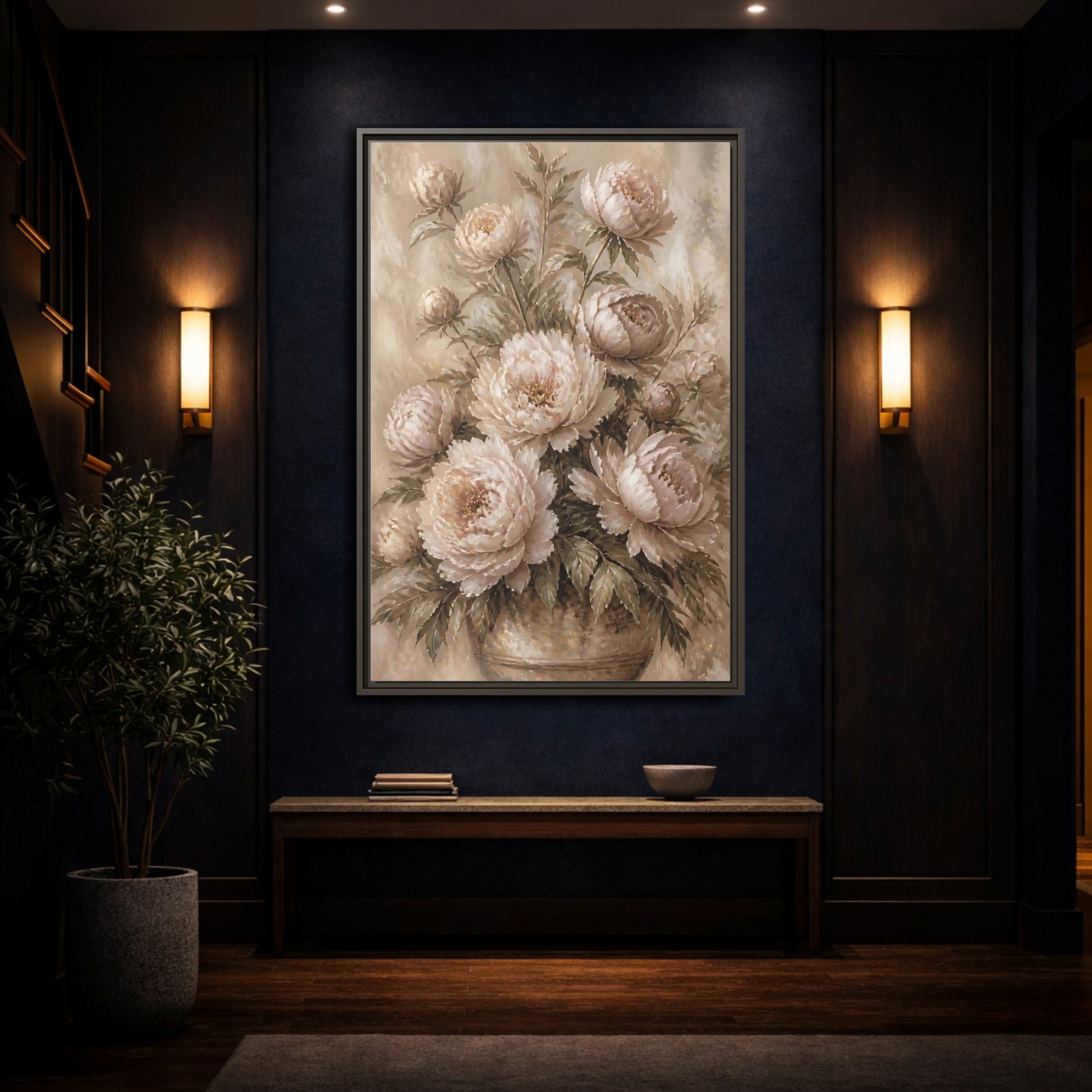Mockup 4. Blush Peony Bouquet shown as framed canvas print
