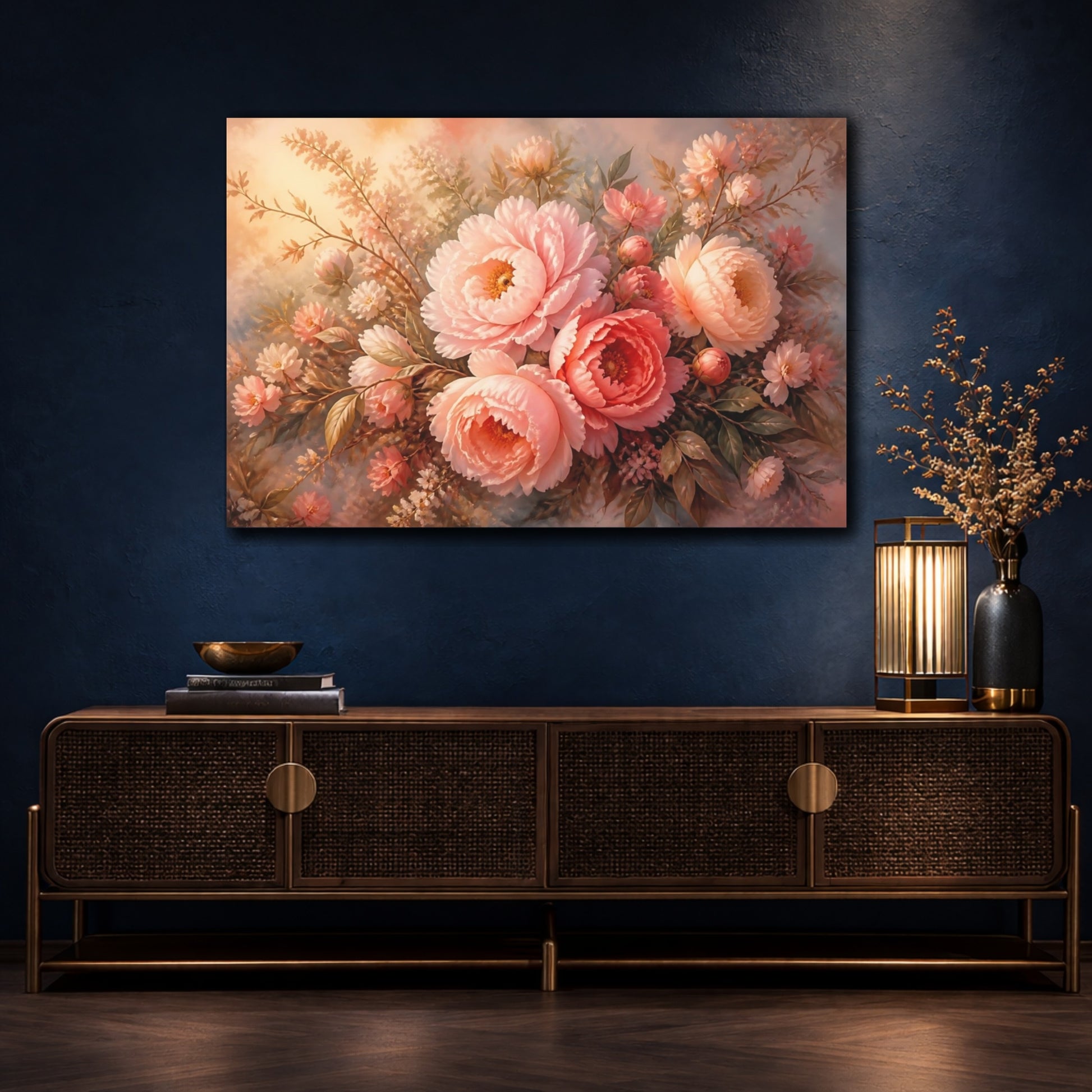 Mockup 4. Blush Peony Bouquet shown as canvas print