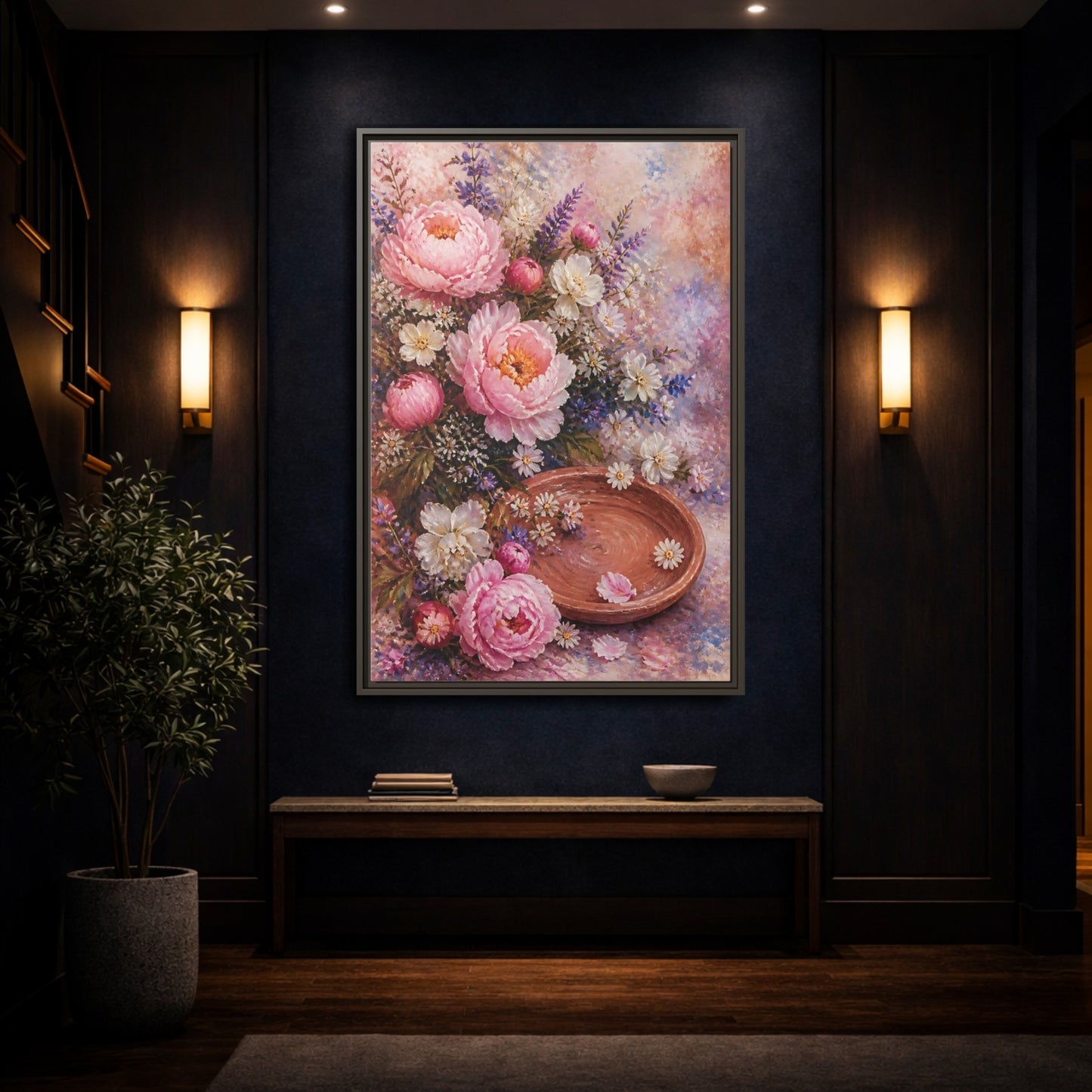 Mockup 4. Blush Peony Bouquet shown as framed canvas print
