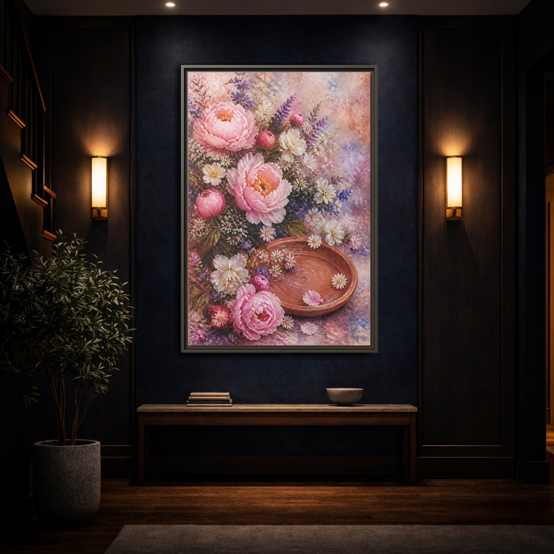 Mockup 4. Blush Peony Bouquet shown as framed canvas print