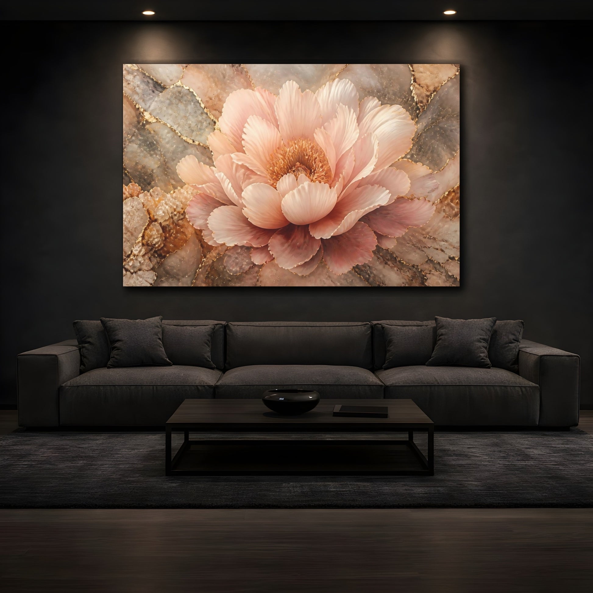 Mockup 3. Blush Peony With Gold Veins shown as canvas print