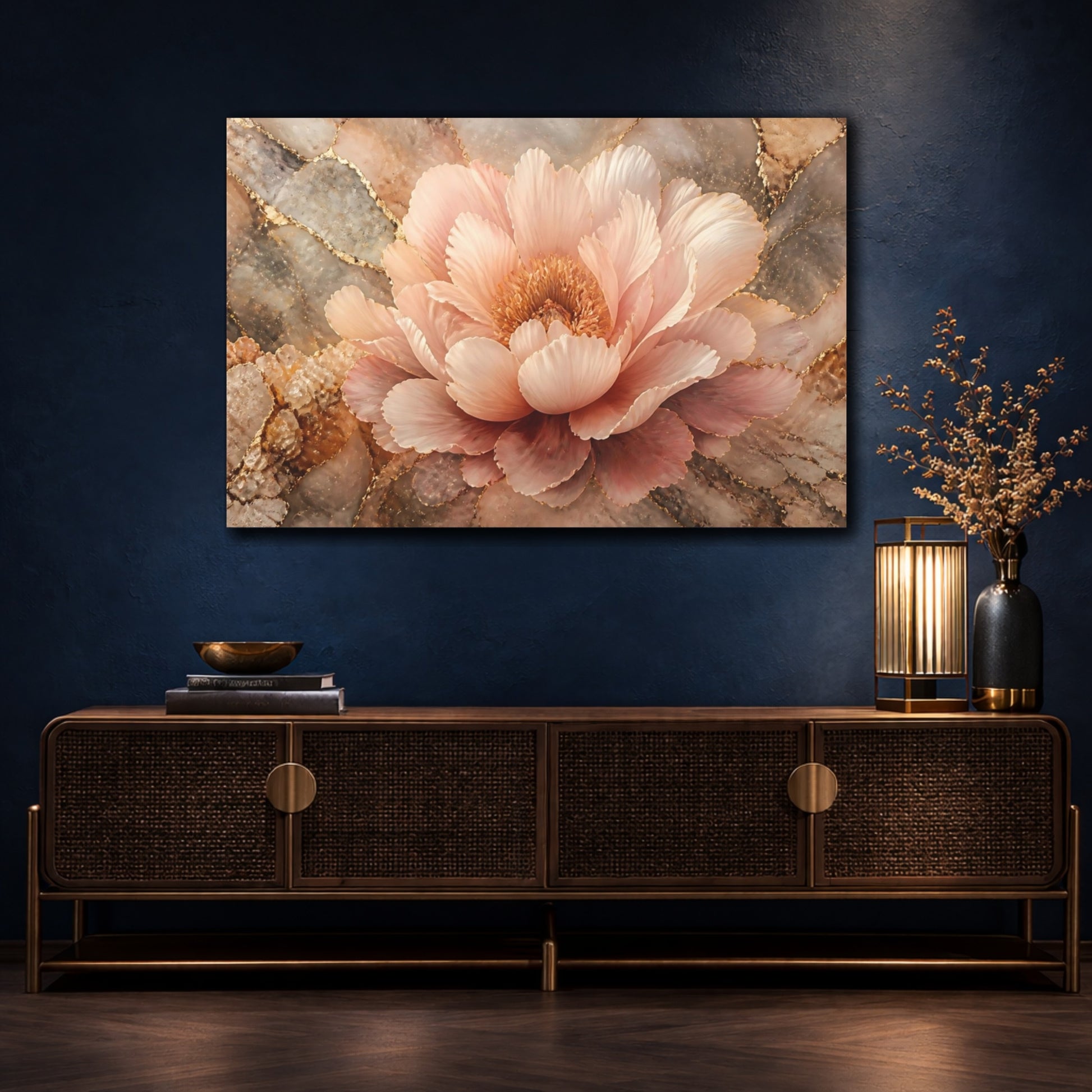 Mockup 4. Blush Peony With Gold Veins shown as canvas print