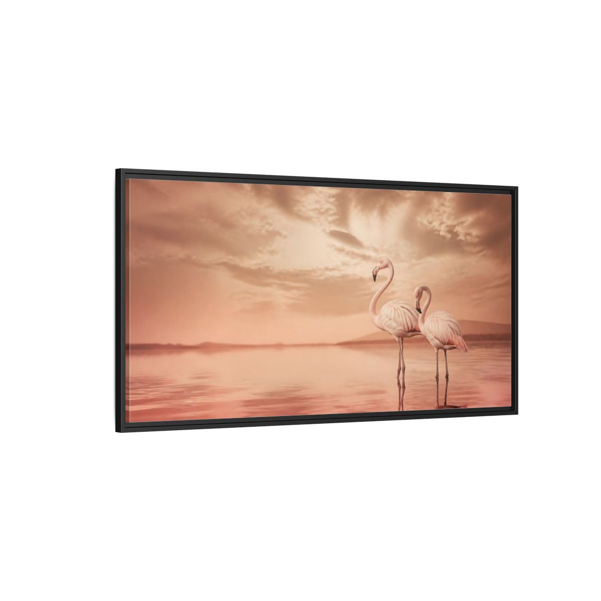 Side Mockup 5. Blush Pink Flamingos shown as framed canvas print
