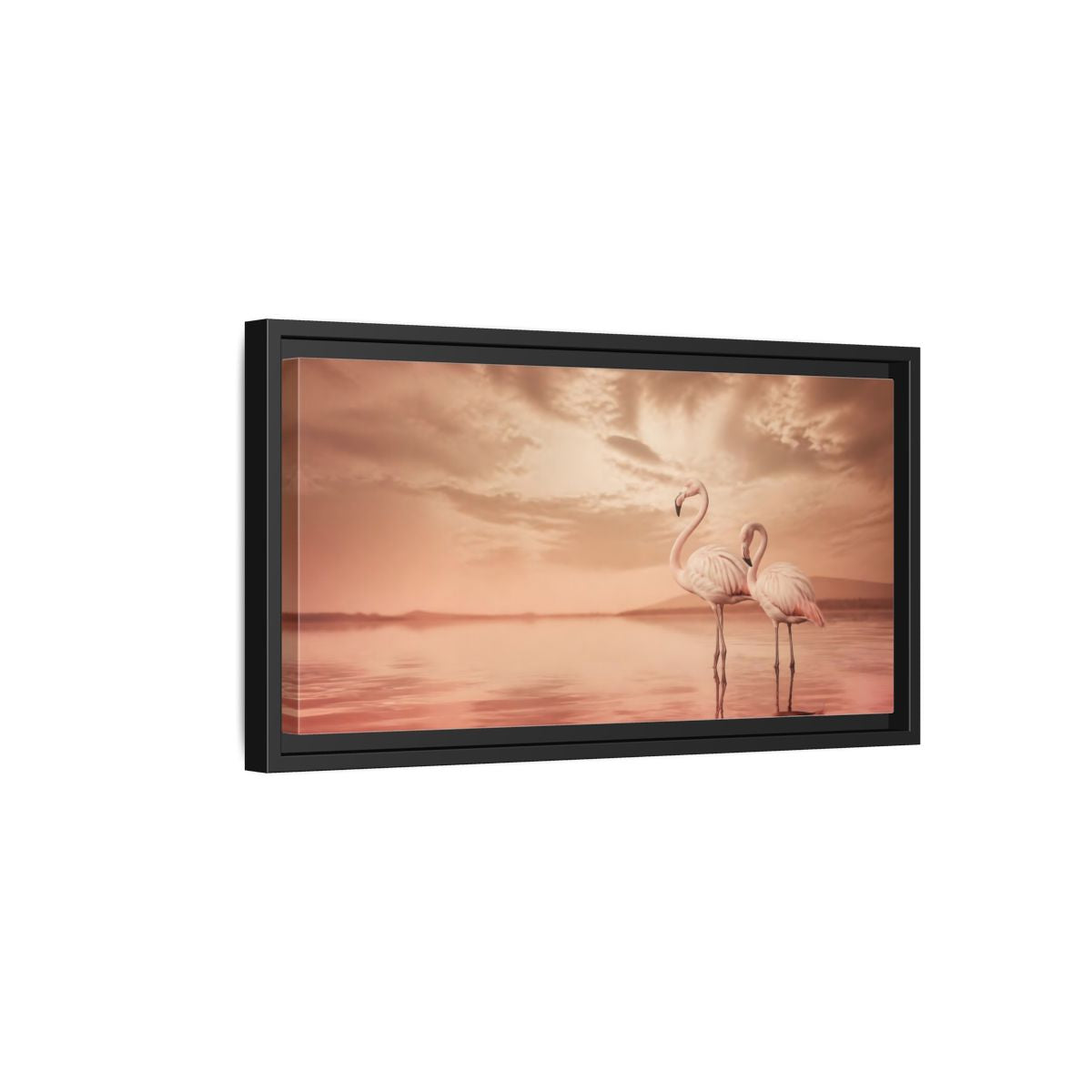 Side Mockup 8. Blush Pink Flamingos shown as framed canvas print