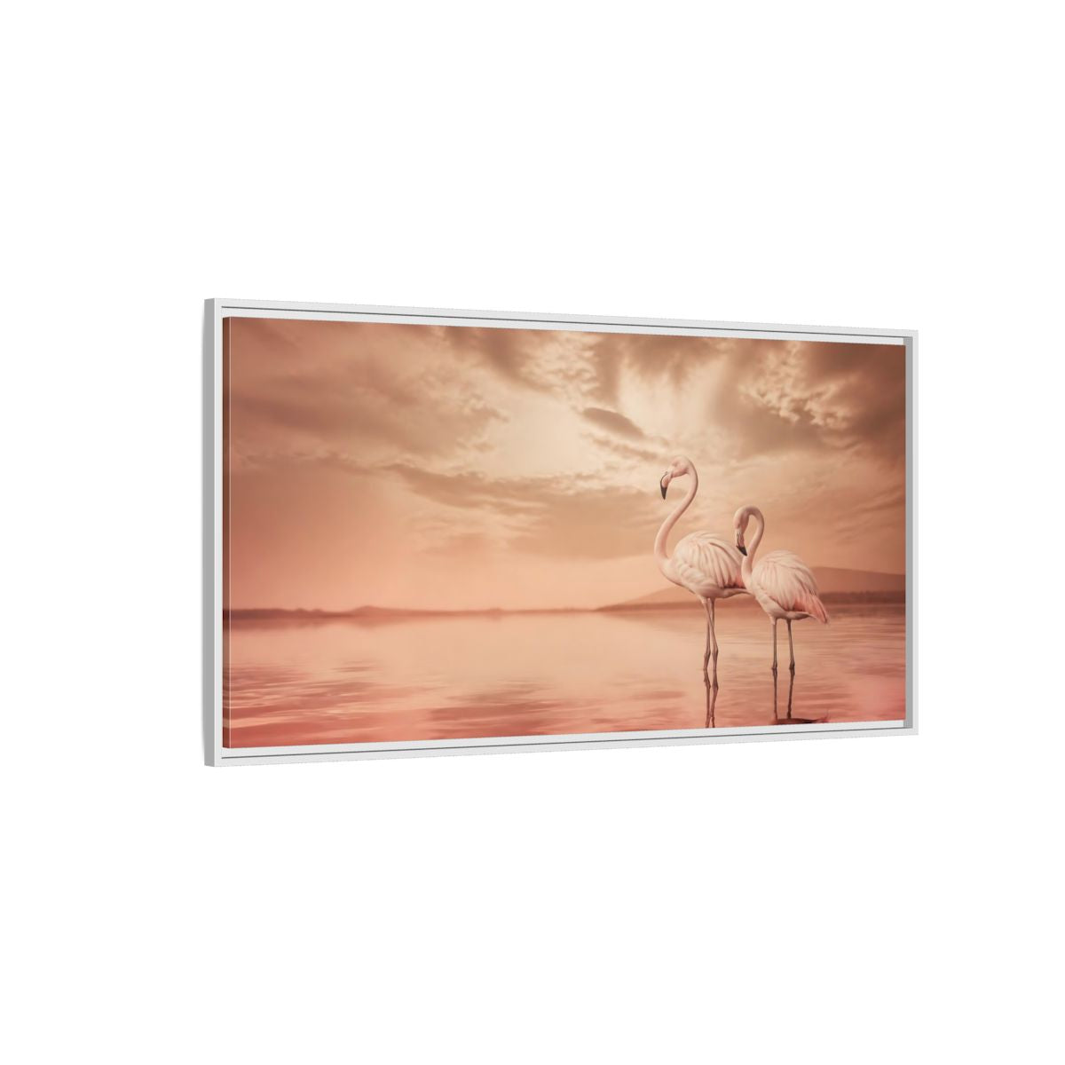 Side Mockup 3. Blush Pink Flamingos shown as framed canvas print