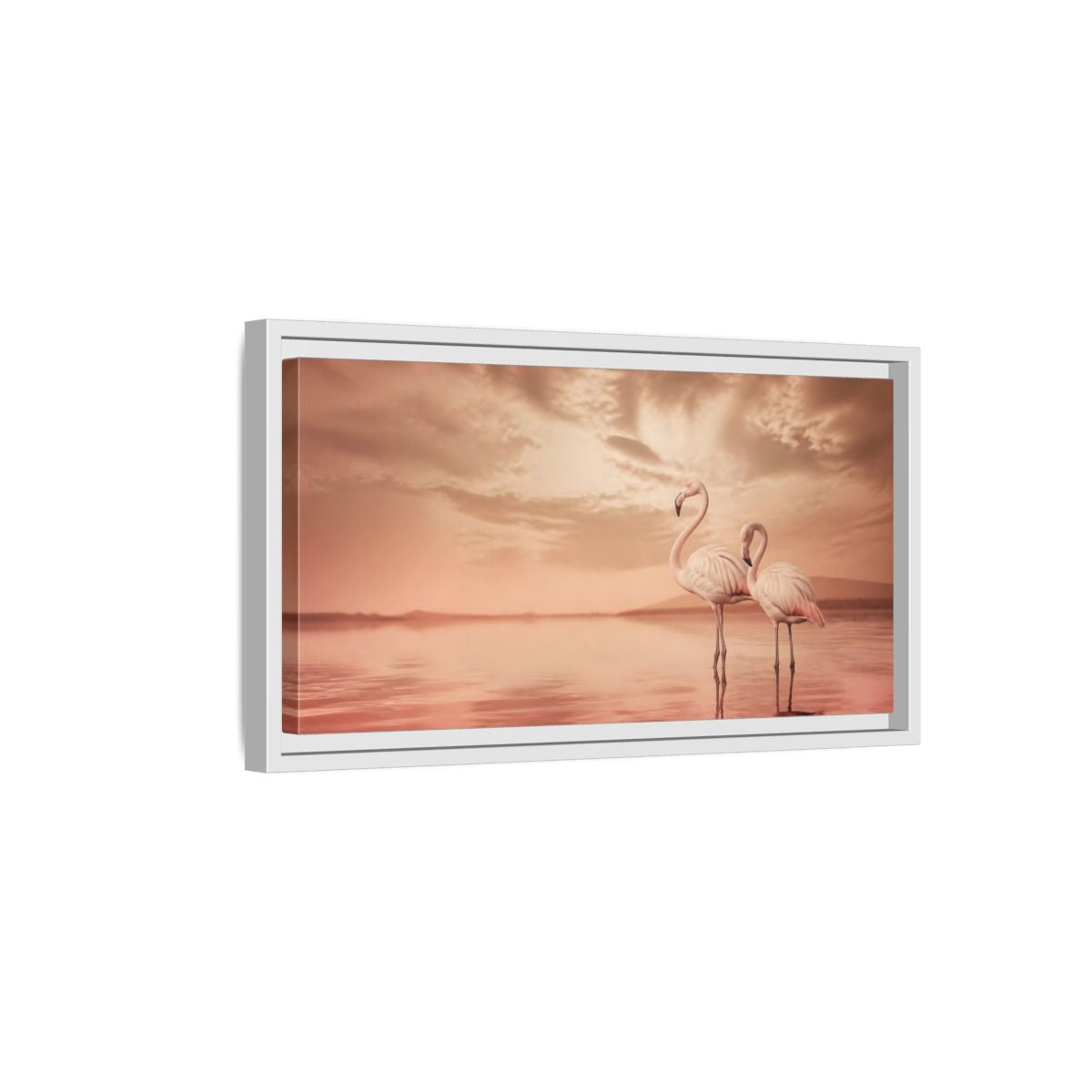Side Mockup 6. Blush Pink Flamingos shown as framed canvas print